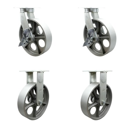 Service Caster 12'' Heavy Duty Semi Steel Cast Iron Wheel Caster Set 2 Brakes 2 Rigid, 4PK CRAN-SCC-KP92S1230-SSR-SLB-2-R-2